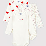 3 PACK BABIES' HEART L/S BODYSUITS